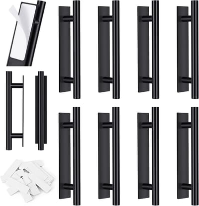 Set van 8 Zelfklevende Deurgrepen voor Keuken, Badkamer en Meubels - Geen Boren Nodig, 15 cm, Zwart ABS Plastic