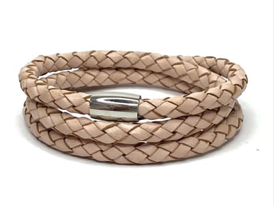 NIEUW! Jolla - dames wikkelarmband - magneet - staal - gevlochten vintage leer - Summer Steel Wrap - Roze