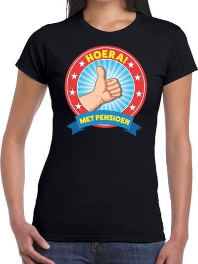 Hoera! met pensioen zwart t-shirt voor dames - fun pensioen shirt XS