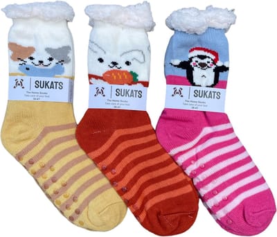 Sukats® Huissokken - Homesocks - 3 Paar - Maat 36-41 - Dames Huissokken - Antislip Sokken - Fluffy Sokken - Slofsokken - Variant 16 - Meerdere Maten en Varianten - Verwarmde Sokken