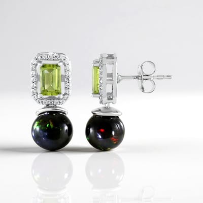Cavill - Zilveren Oorbellen - 925 Sterling Zilver Geplatineerd - 5,1 ct Mezezo Opalen Rond 8 mm - Groene Peridot Zirkon
