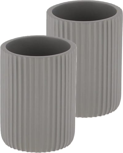Tendance Tandenborstelbeker 101 series - grijs - geribbeld - PS - 2x - badkamer