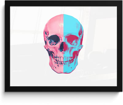 Poster in lijst - Fotolijst 40x30 cm - Posters - Schedel - Grafisch - Roze - Verdeeld - Posterlijst zwart - Decoratie - Wanddecoratie woonkamer - Muurdecoratie slaapkamer