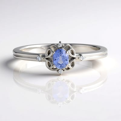 Cavill - Zilveren Ring met Blauwe Ceylon Saffier 0,242 ct en Zirkonen - 925 Sterling Zilver Met Platina Filigraan - Ovaal Saffieren Ring