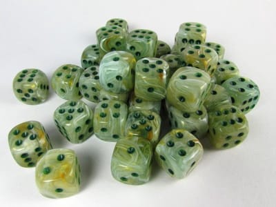 Chessex Marmer groen/donkergroen D6 12mm Dobbelsteenset (36 stuks)