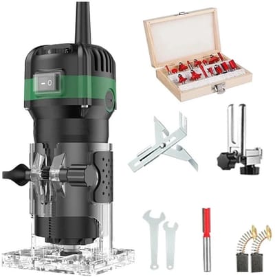 Hout Frees - Bovenfreesmachine - Bovenfrees - Trimmachine - 6 Snelheden - Houtbewerking - Frezen - Graveren - 800W - Gereedschapsset voor Bovenfrezen Hout - Elektrische Handfrees, 33000Rpm , Variabele Snelheid, Compacte Lamineermachine - Kantenfrees