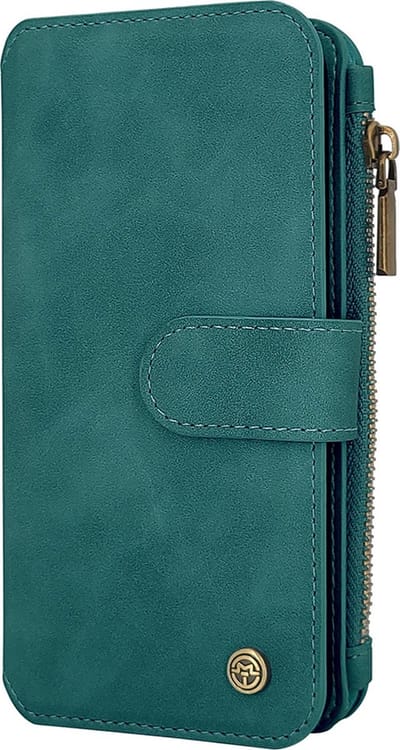 CaseMania Bookcase hoesje geschikt voor Samsung Galaxy A15 - Effen Groen - Kunstleer - Portemonnee met 11 Vakjes voor Pasjes en Ritsvak