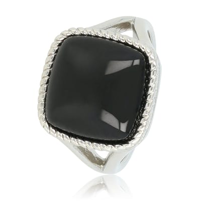 My Bendel - Zegelring Zilverkleurig met Onyx Edelsteen - Zegelring Zilverkleurig met Onyx - Chique Damesring 15 Mm Edelsteen - met Luxe Cadeauverpakking | Sieraden Voor Dames | Maat 16.00 Mm / Maat 50