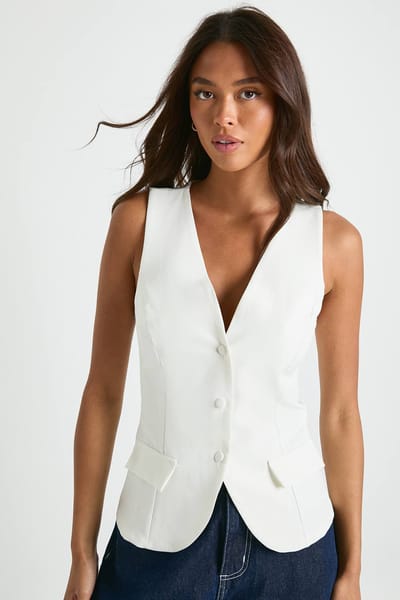 boohoo Dames Op maat gemaakte vest met knoopdetails | Ecru | Maat: 44