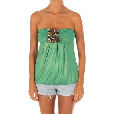 Dames-Mouwloos T-shirt met wijd gebreid topeffect 10DMT0084