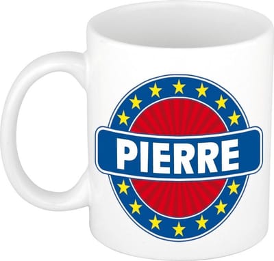 Bellatio Decorations - Pierre voornaam - koffiemok - beker - wit/blauw - 300 ml - Cadeau - Heren - Collega - Vaderdag - Verjaardag