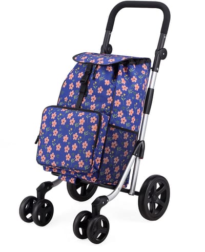 Packaway boodschappentrolley - boodschappenwagen - 4 wielen - koelvak - verstelbaar handvat - 60 liter - Blue Blossom