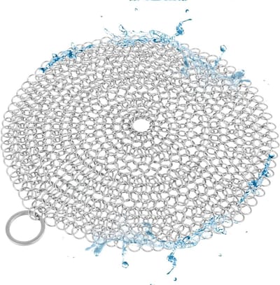 Gietijzeren Ringreiniger - Kettingreiniger Pannen - Keuken Schoonmaken - Krasvrij Reinigen - 20 cm Diameter - Zilverkleurig