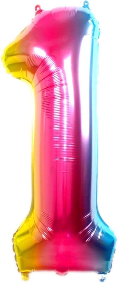 Folie Ballon Cijfer 1 Jaar Regenboog 70Cm Verjaardag Folieballon Met Rietje