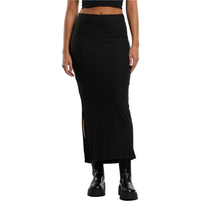 Urban Classics Dames/Dames Geribbelde Maxi Rok met Hoge Split (Zwart)