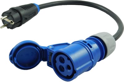 CEE Adapter - Verlengkabel Adapter - Kamperen Buiten - IP44 Spatwaterdicht - 0.5 meter - Zwart Grijs Blauw