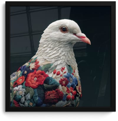 Poster in lijst - Fotolijst 40x40 cm - Posters - Duif - Bloemen - Wit - Zwart - Posterlijst zwart - Decoratie - Wanddecoratie woonkamer - Muurdecoratie slaapkamer