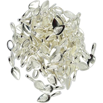 Lot de 100 cabochons à coller en forme de feuille tombante de 21 mm, pendentif, bijoux à faire soi-même, bronze argenté/blanc