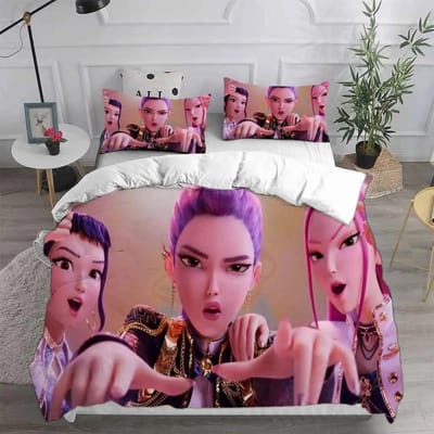 KPop Demonenjagers Beddengoedsets EU Eenpersoons Dekbed Quilt Bedovertrek Dekbedovertrek Kussensloop 2-3 Stuks Sets Halloween Kostuum EU Twin(135x200cm)
