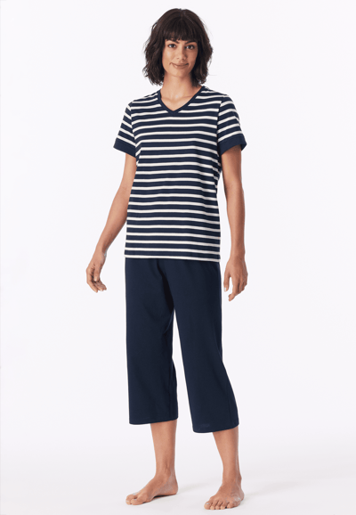 Schiesser Pyjama 3/4 lengte nachtblauw - Casual Essentials - Dames Pyjamaset