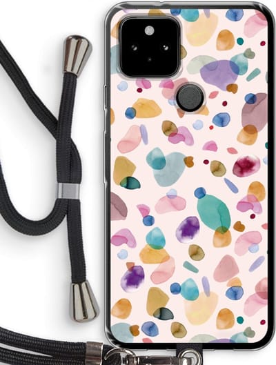 Case Company® - Hoesje met koord geschikt voor Google Pixel 5 hoesje met Koord - Terrazzo Memphis - Telefoonhoesje met Zwart Koord - Bescherming aan alle Kanten en Over de Schermrand