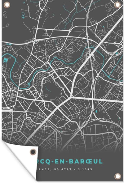 Muurdecoratie Marcq-en-Barœul - Stadskaart - Kaart - Plattegrond - Frankrijk - 120x180 cm - Tuinposter - Tuindoek