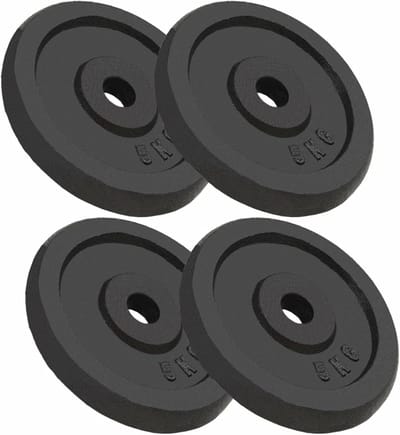 Halterschijven Gietijzer - Gewichtsschijven Fitness - Spierversterking Trainen - Krasbestendige Poedercoating - 4x 5 kg - Zwart