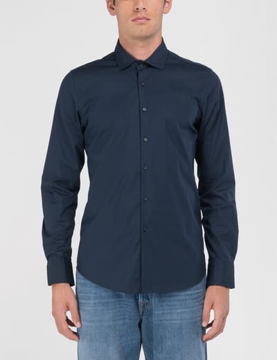 Replay Popeline Stretch Shirt blauw