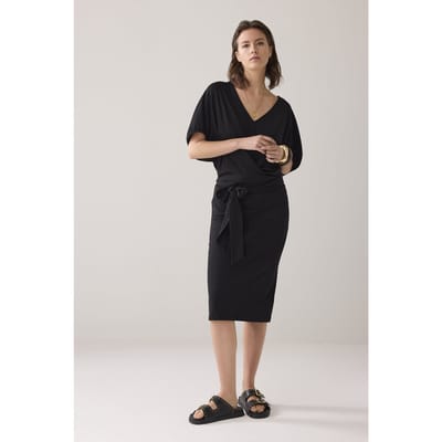Summum Woman Wrap Dress Solid Jersey Black Maat: S | Midi Jurken Outlet | Dames | Zwart