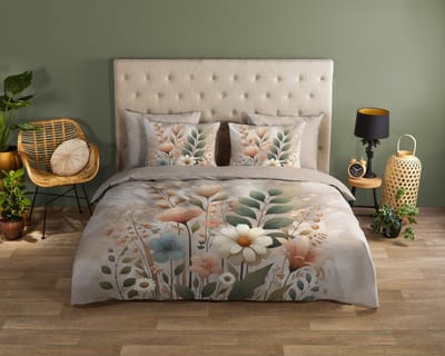 Good Morning dekbedovertrek bloemen - 1 persoons 140x200/220 cm - Zand - 100% Katoen renforce