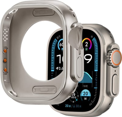 Bandz metalen hoesje geschikt voor Apple Watch Ultra / Ultra 2 - 49mm van hoogwaardig metalen materiaal - Robuuste bescherming (titanium kleur)