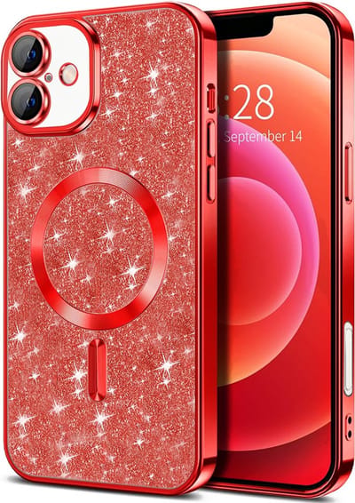 Hoesje geschikt voor Apple iPhone 16 Plus - Techsuit Luxury Glitter Back Cover - Geschikt voor MagSafe - Rood