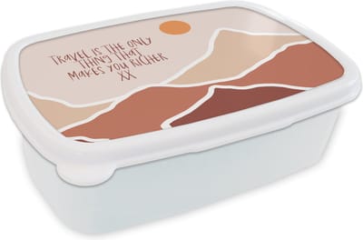 Broodtrommel Wit - Lunchbox - Brooddoos - Spreuken - Quotes - Travel is the only thing that makes you richer - Zon - 18x12x6 cm - Volwassenen