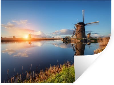 Muurstickers - Sticker Folie - Windmolen - Water - Zon - 40x30 cm - Plakfolie - Muurstickers Kinderkamer - Zelfklevend Behang - Zelfklevend behangpapier - Stickerfolie