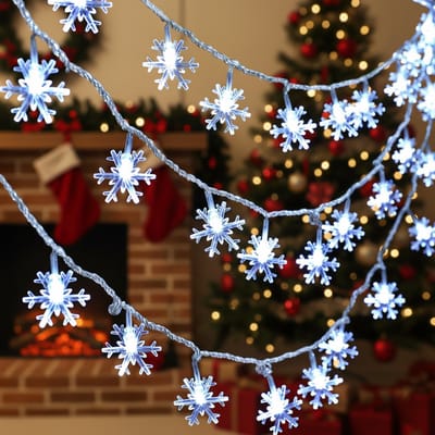 MUPOO LED Lichtgordijn Sneeuwvlokken - Kerstverlichting voor Binnen - 3 meter - 20 Sneeuwvlokken Kerstlampjes - Wit - Op Batterij - voor Kerstdecoratie - Feestverlichting