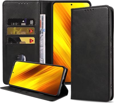 Smartphonica Telefoonhoesje geschikt voor Xiaomi Poco X3 / X3 Pro kunstleren Hoesje met Magnetische sluiting en Pasjeshouders Book Case met Klepje - Zwart geschikt voor Xiaomi Poco X3;Xiaomi Poco X3 Pro