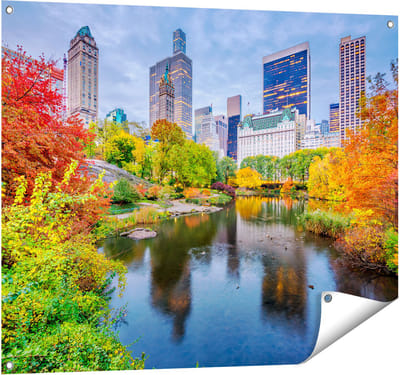 Gards Tuinposter Kleurrijke Central Park tijdens de Herfst - 100x80 cm - Tuindoek - Tuindecoratie - Wanddecoratie buiten - Tuinschilderij