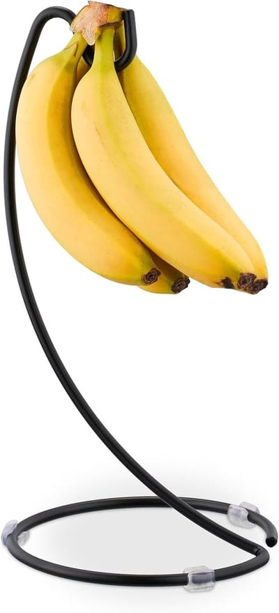 Famanu – Metalen bananenstandaard – Moderne bananenhouder voor aanrecht – Voorkomt beurse plekken – Zwart