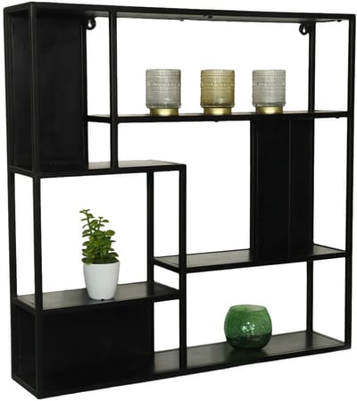Wandrek Emma vierkant industrieel mangohout 75cm zwart muurdecoratie mango hout