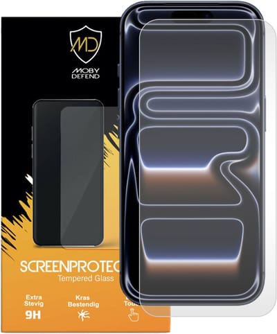 MobyDefend Screenprotector - Geschikt voor iPhone 17 Pro - Case-Friendly Screensaver - Gehard Glas