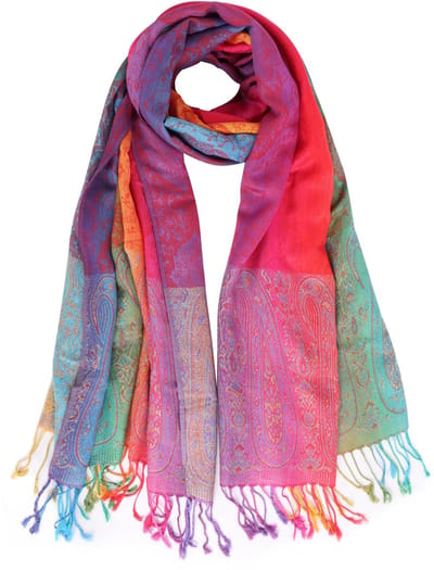 JHUBERS- Sjaal dames warme katoen 70 x 180 cm - Etnische sjaal - Regenboogkleur - Franjes - Ademend en comfortabel - Pashmina
