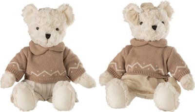 J-Line knuffel Beer Jongen/Meisje + Kledij - polyester - wit - large - 2 stuks