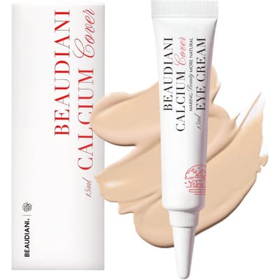 BEAUDIANI Crème Contour des Yeux Couvrante Cernes au Calcium 15ml Duo Soin Rides Éclaircissant Anti-Âge Correcteur Fond de Teint Offert K-Beauty Pack Jumeau