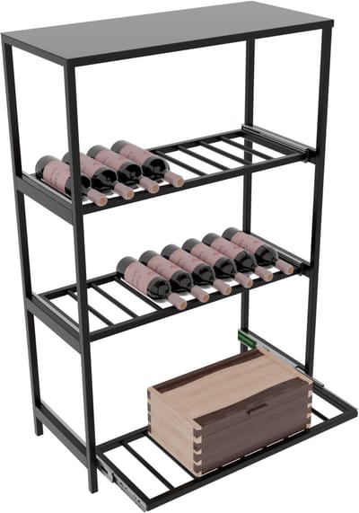 MetaloPro Wijnrek Calabria – Zwart Metalen Flessenrek Met Uittrekfunctie, Ook Geschikt Voor Dozen, Voor Keuken Of Kelder – 120x80x30cm