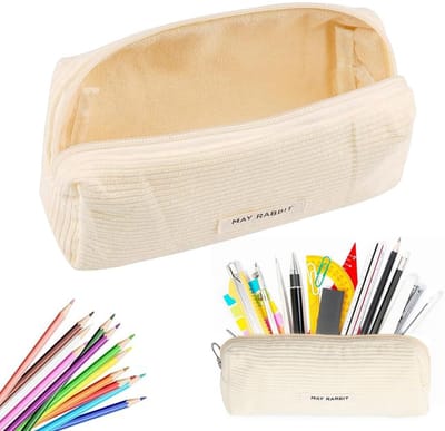 Dailygoody - Pennenetui - Schrijfwarentas - Effen fluweel - Beige - Pennenhouder - Geschikt voor meisjes - 1 stuks