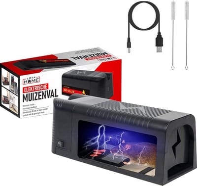 LotaHome - Elektrische Muizenval - Muizenverjager - Krachtige Muizenval - Muizenklem - Ongediertebestrijding - Muizenval voor Binnen - Muizenbestrijding voor alle ruimtes - Muizengif - Rattengif - 100% Effectief & Professioneel - Oplaadbaar - Zwart
