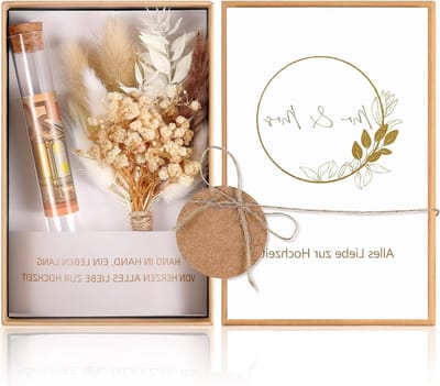 Unieke Trouwring Geldcadeau Set met Geschenken, Uitnodiging, Gedroogde Bloemen en Kraft Papier