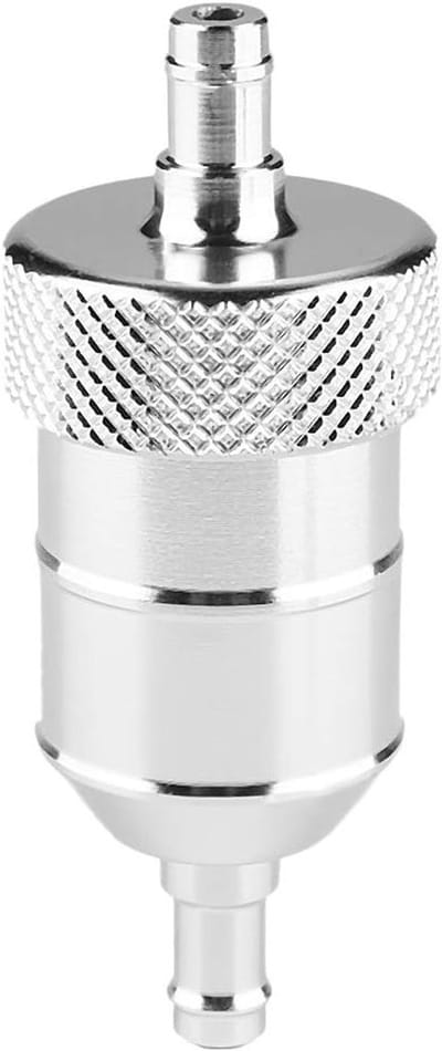 Universele Brandstoffilter voor Motoren, Herbruikbare Aluminium Benzine- en Oliefilter 8mm (Zilver) - Hoogwaardige Filtratie en Duurzaamheid