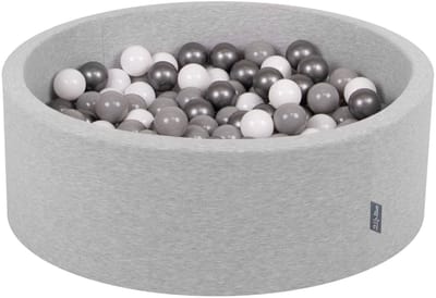 KiddyMoon ballenbad 90x30cm - 300 ballen ∅ 7cm ballenbad met kleurrijke ballen voor jonge baby's kinderen rond - lichtgrijs:wit/grijs/zilver