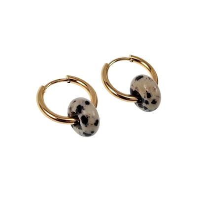 ∅16mm Oorringen met Dalmatische Jaspis Stenen - Verguld RVS - Dames Oorbellen met Donut Hangers
